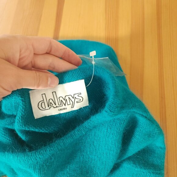 Vintage Dalmys Angora Lambswool Sweater, Teal Lightly Cropped, Classic S - Picture 5 of 8